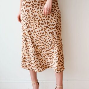 Free People Leopard Print Midi Skirt Size 2 Boho Chic